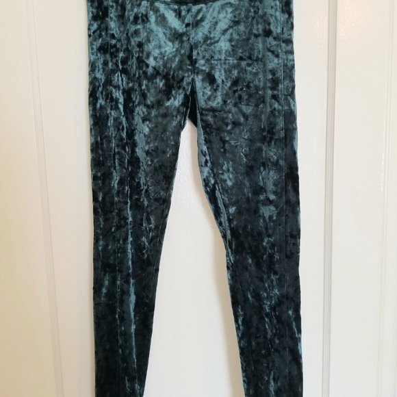 Ivanka Trump Green Crushed Velvet Ankle Leggings | size Small - Picture 3 of 6